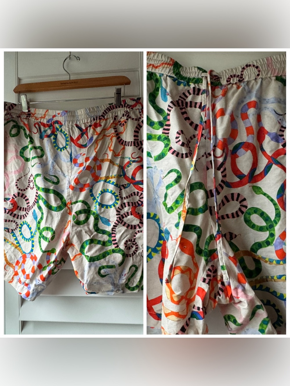Rachel Antonoff Multicolor Snake-Print Linen-Cotton Shorts 2X Anthropologie EUC - Picture 2 of 13